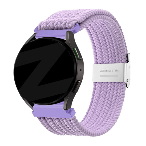 Woven Nylon Strap, light purple, on a watch, 3/4 front view