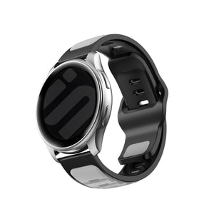 Outdoor Duo Silicone Strap, grey/black, on a watch, 3/4 front view