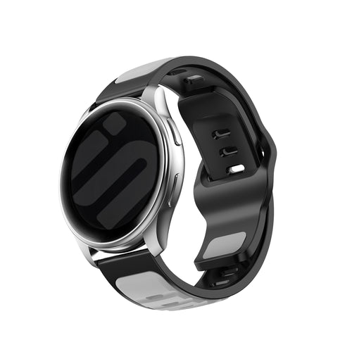 Outdoor Duo Silicone Strap, grey/black, on a watch, 3/4 front view