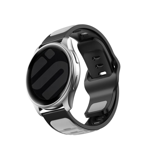 Outdoor Duo Silicone Strap, grey/black, on a watch, 3/4 front view