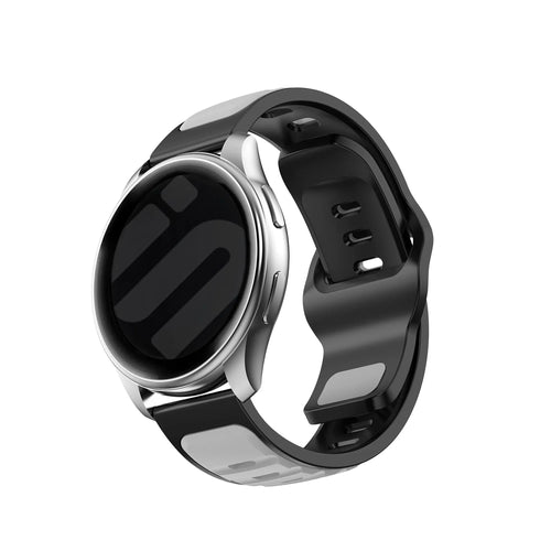 Outdoor Duo Silicone Strap, grey/black, on a watch, 3/4 front view