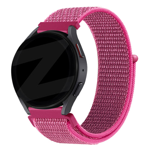 Nylon Loop Strap, dragonfruit, on a watch, 3/4 front view