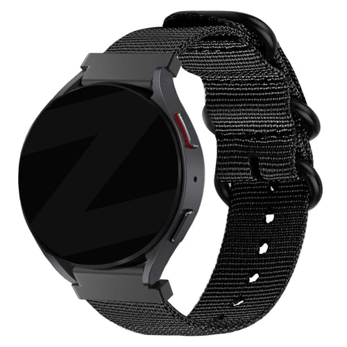 Buckled Nylon Strap, black, on a watch, 3/4 front view