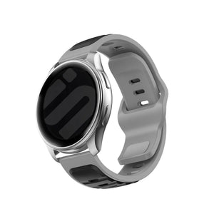 Outdoor Duo Silicone Strap, black/grey, on a watch, 3/4 front view