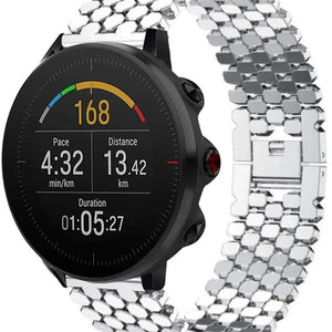 Steel Strap Hexagons, silver, on a watch, 3/4 front view