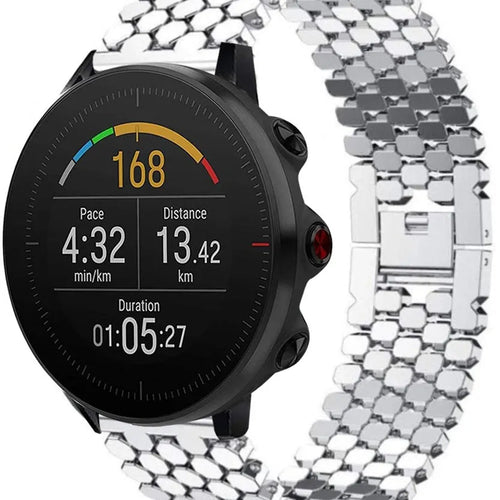 Steel Strap Hexagons, silver, on a watch, 3/4 front view