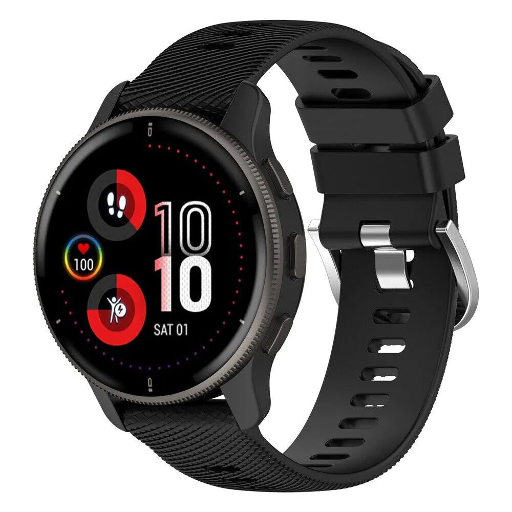 Silicone Strap, black, on a watch, 3/4 front view