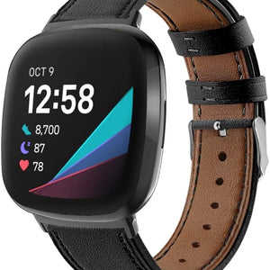 Modern Leather Strap, black, on a watch, 3/4 front view