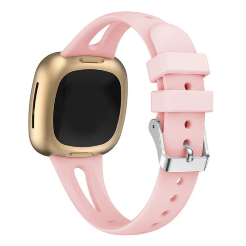 Silicone Strap 'Deluxe', pink, on a watch, 3/4 front view