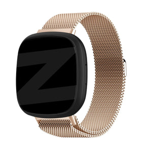 Milanese Loop Strap, rose gold, on a watch, 3/4 front view