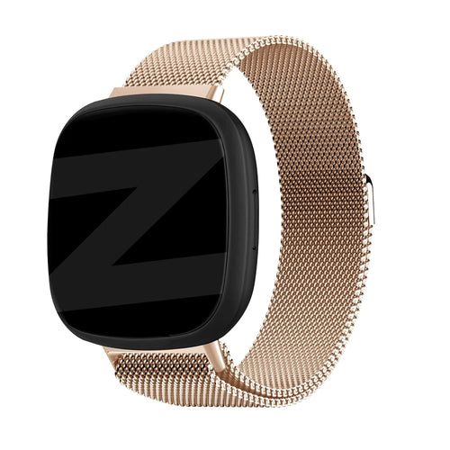 Milanese Loop Strap, rose gold, on a watch, 3/4 front view