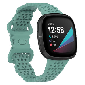 Patterned Silicone Strap, green, on a watch, 3/4 front view