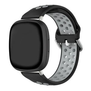 Silicone Sport Strap, black/grey, on a watch, 3/4 front view
