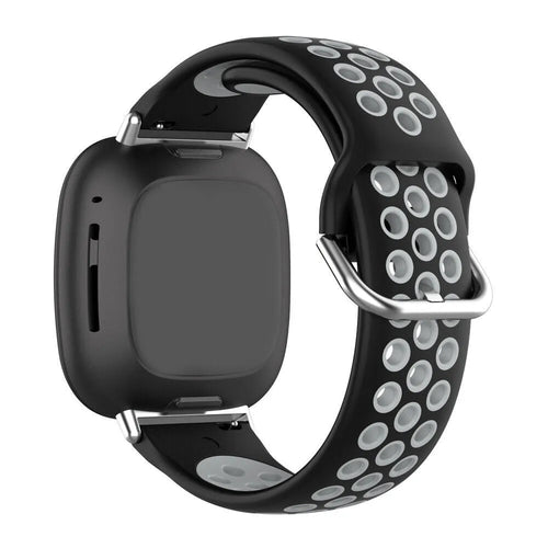 Silicone Sport Strap, black/grey, on a watch, 3/4 front view