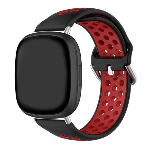 Silicone Sport Strap, black/red, on a watch, 3/4 front view