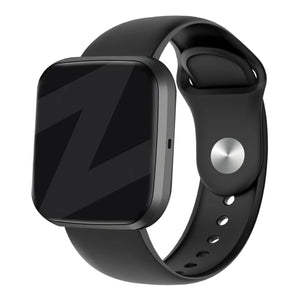Silicone Sport Strap 'Deluxe', black, on a watch, 3/4 front view