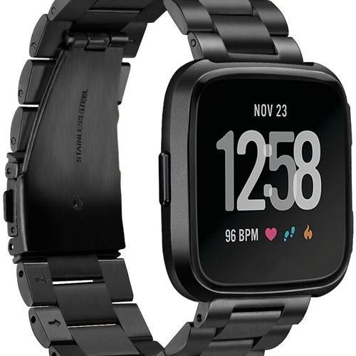 Steel Strap, black, on a watch, 3/4 front view