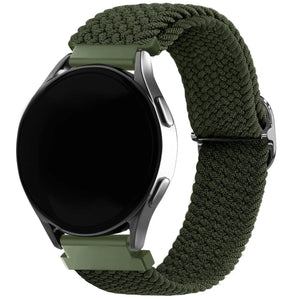 Nylon Adjustable Braided Strap, green, on a watch, 3/4 front view