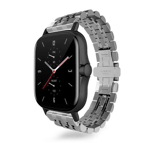 Steel Link Strap 'Duo', silver, on a watch, 3/4 front view