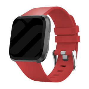 Silicone Strap, red, on a watch, 3/4 front view
