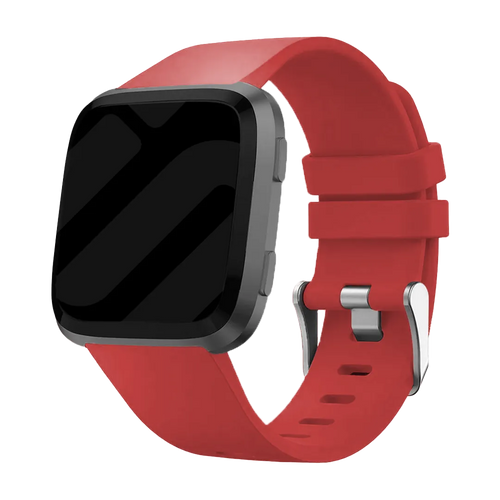 Silicone Strap, red, on a watch, 3/4 front view