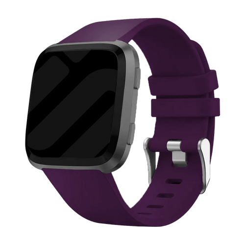 Silicone Strap, dark purple, on a watch, 3/4 front view
