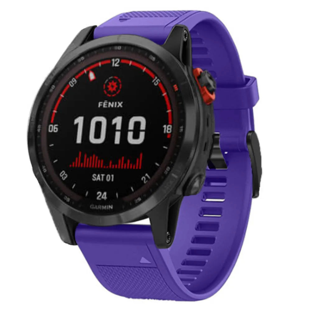Silicone Strap, purple, on a watch, 3/4 front view