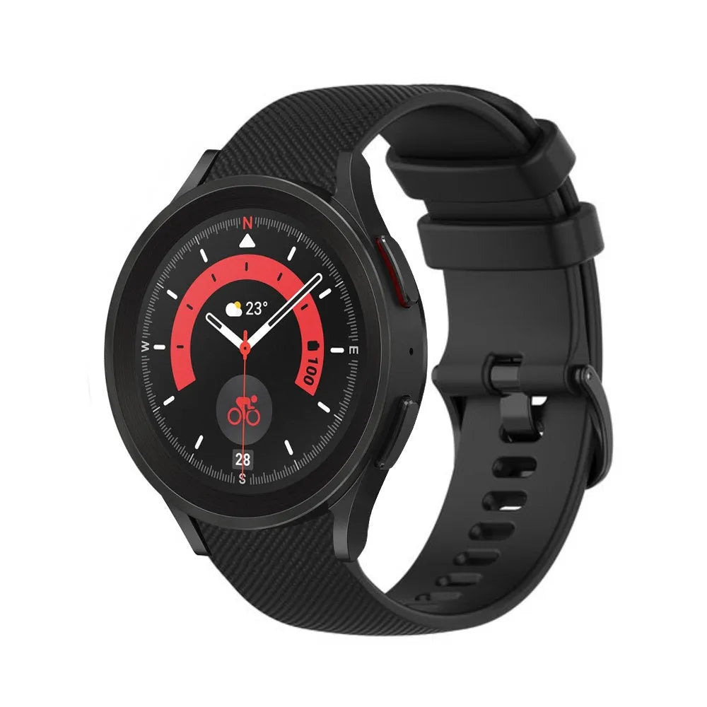 Premium Silicone Strap, black, on a watch, 3/4 front view