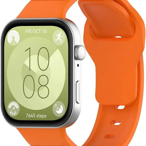 Outdoor Silicone Strap, orange, on a watch, 3/4 front view