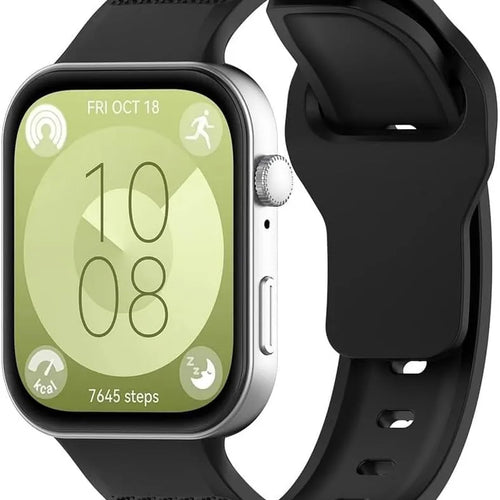 Outdoor Silicone Strap, black, on a watch, 3/4 front view