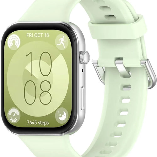 Silicone Strap, light green, on a watch, 3/4 front view