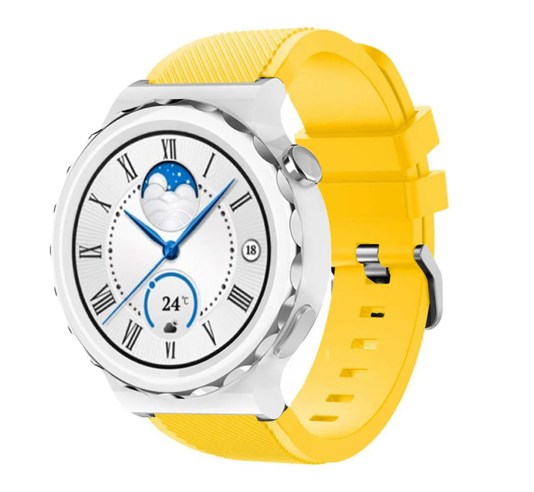 Twill Silicone Strap, yellow, on a watch, 3/4 front view