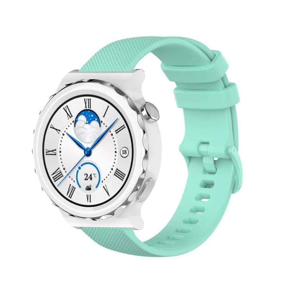 Premium Silicone Strap, aqua, on a watch, 3/4 front view