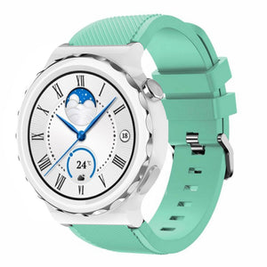Twill Silicone Strap, aqua, on a watch, 3/4 front view