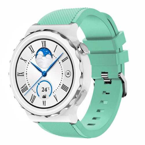 Twill Silicone Strap, aqua, on a watch, 3/4 front view