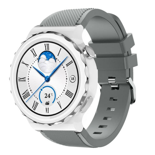 Twill Silicone Strap, grey, on a watch, 3/4 front view