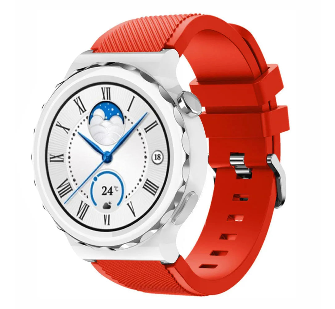 Twill Silicone Strap, red, on a watch, 3/4 front view