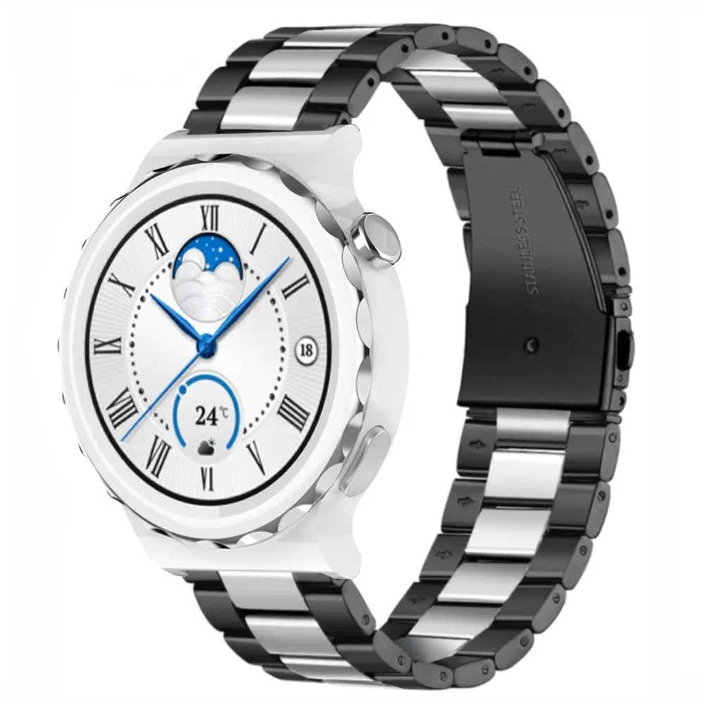 Steel Strap, black/silver, on a watch, 3/4 front view