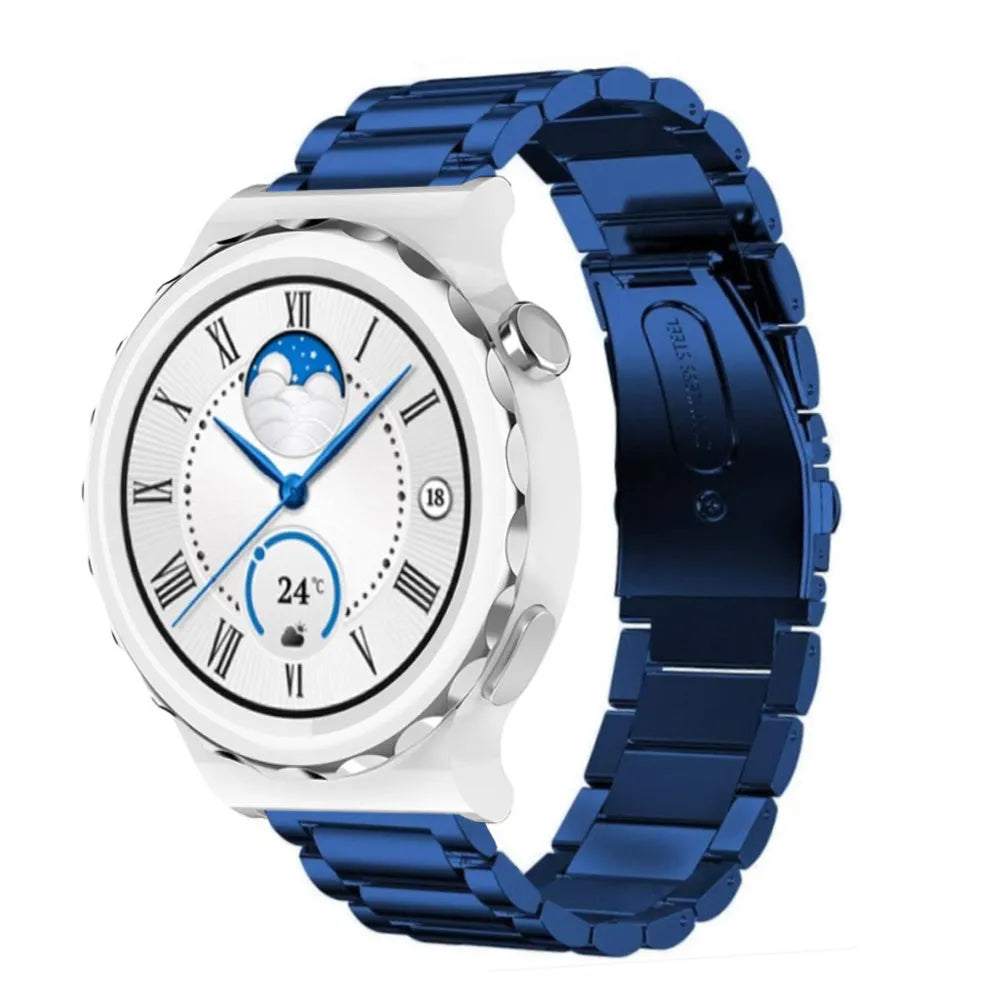 Steel Strap, blue, on a watch, 3/4 front view