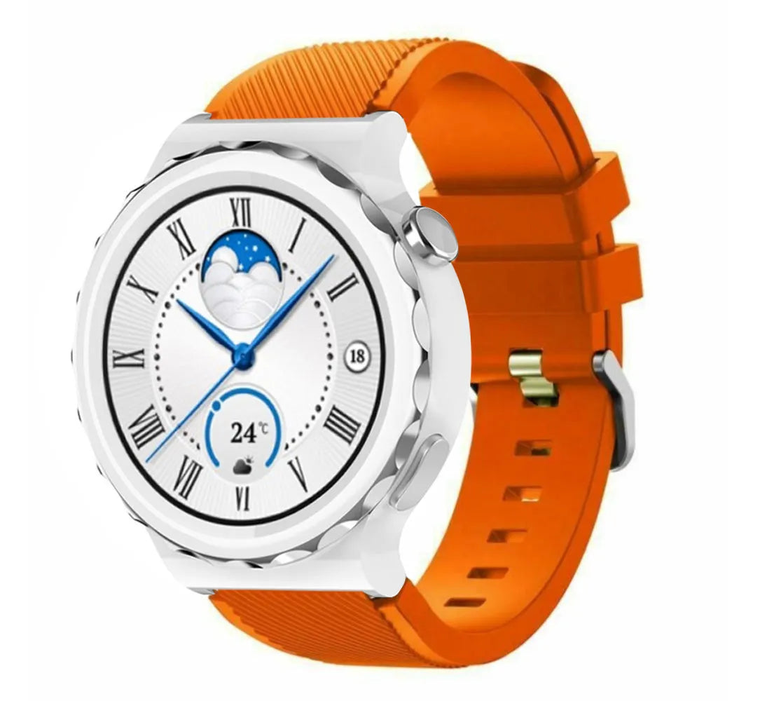 Twill Silicone Strap, orange, on a watch, 3/4 front view