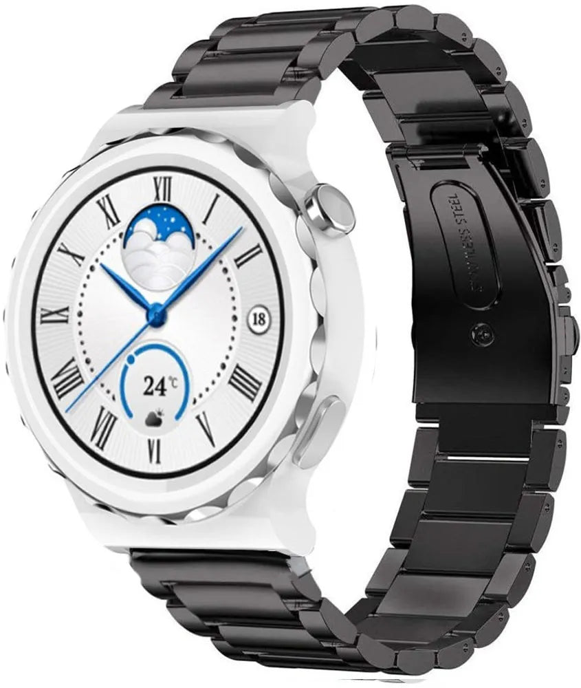 Titanium Strap, black, on a watch, 3/4 front view
