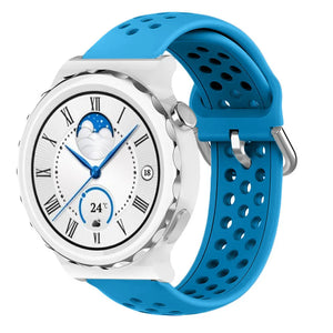 Breathable Silicone Strap, light blue, on a watch, 3/4 front view