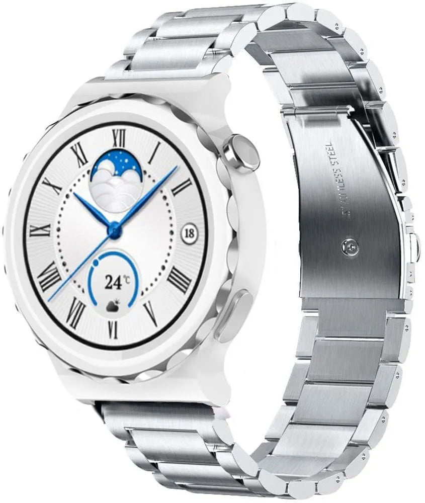 Titanium Strap, silver, on a watch, 3/4 front view
