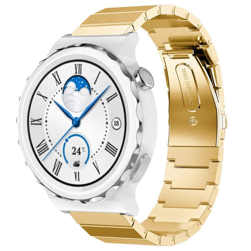 Premium Metal Strap, gold, on a watch, 3/4 front view