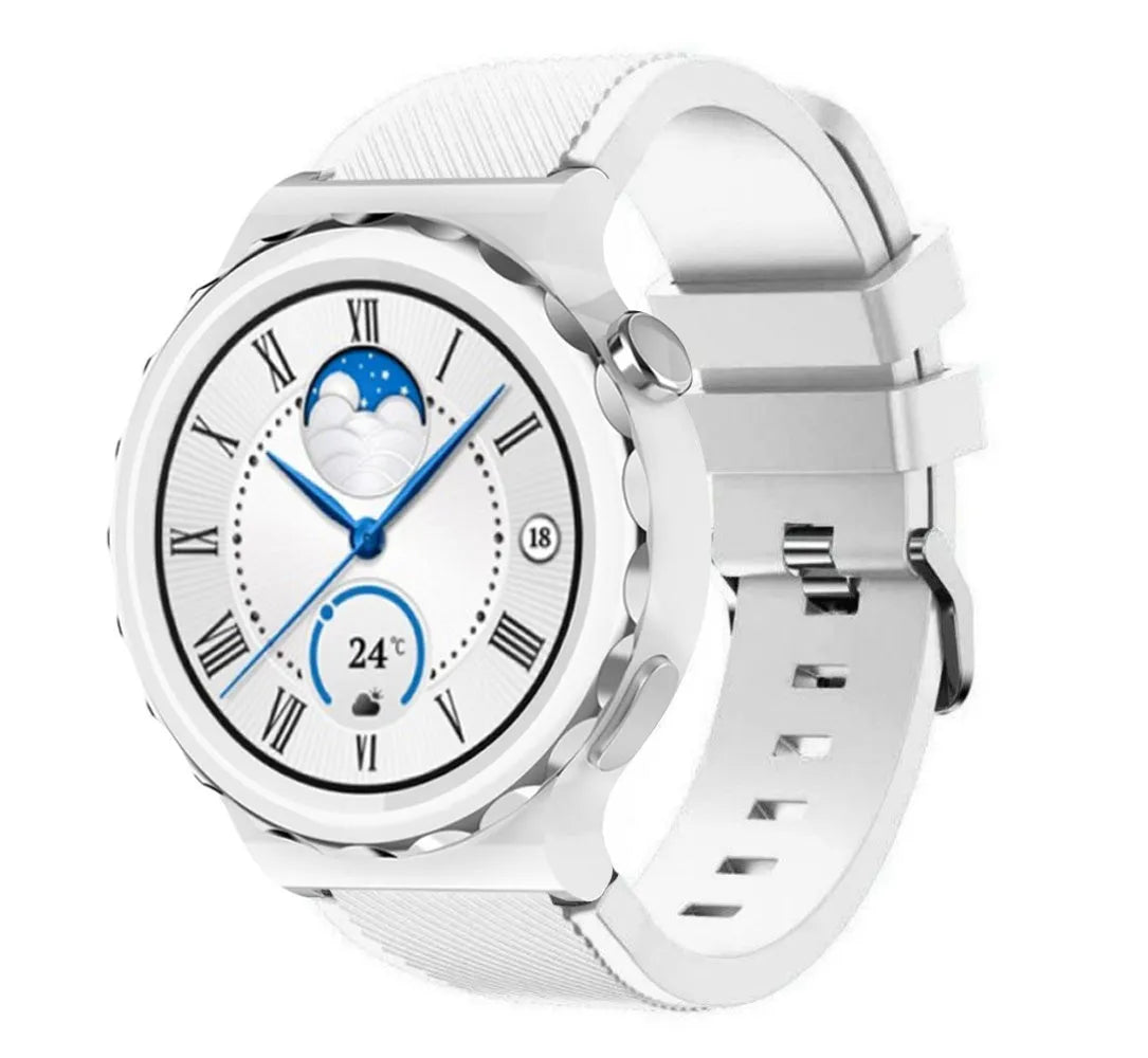 Twill Silicone Strap, white, on a watch, 3/4 front view