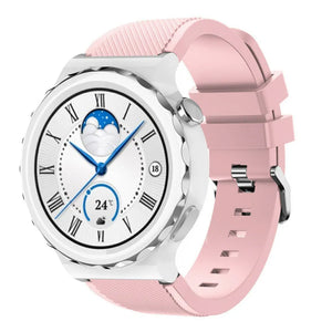 Twill Silicone Strap, pink, on a watch, 3/4 front view