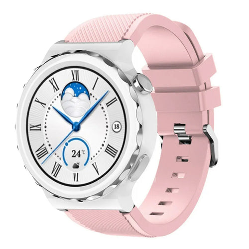 Twill Silicone Strap, pink, on a watch, 3/4 front view