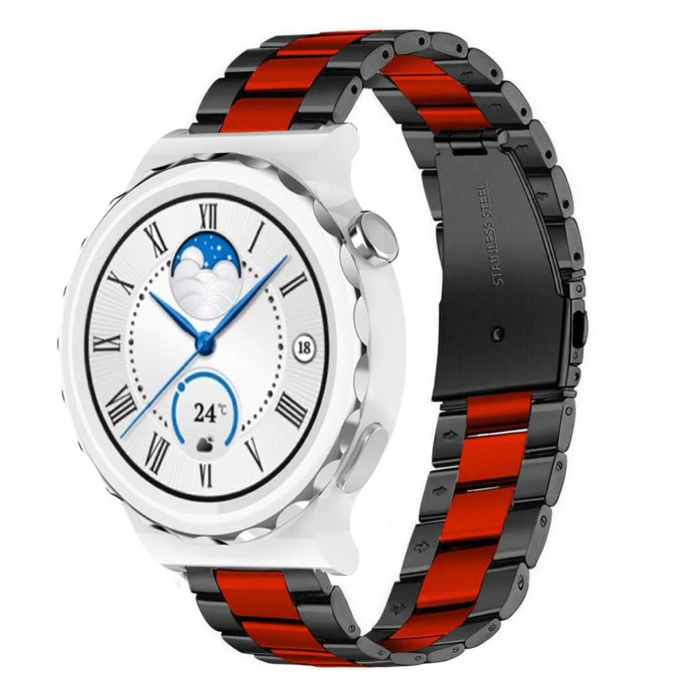 Steel Strap, black/red, on a watch, 3/4 front view