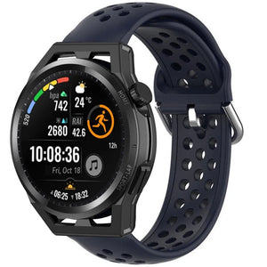 Breathable Silicone Strap, dark blue, on a watch, 3/4 front view
