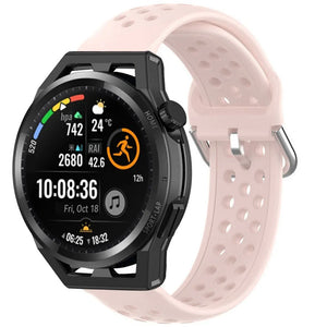 Breathable Silicone Strap, pink, on a watch, 3/4 front view